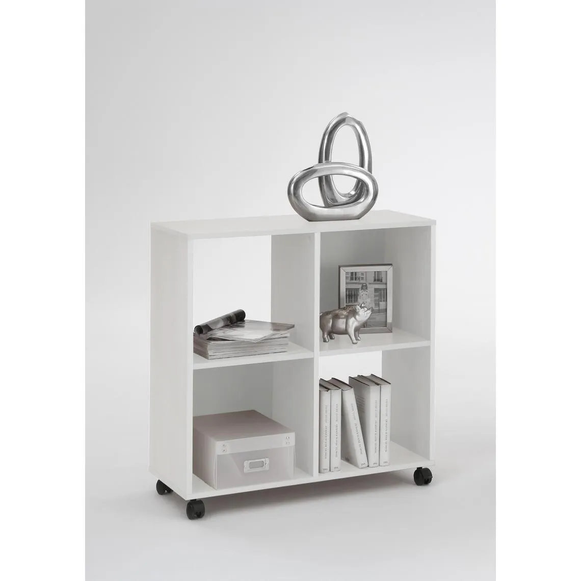 Bibliothèque sur roulettes avec 4 casiers SPRINT blanc | 3 Suisses