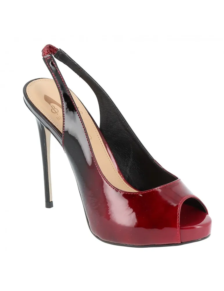peep toe à talons aiguille bride arrière pf 2.5 cuir vernis bordeaux/noir 12 cm