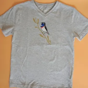 Tee shirt enfant gris peint à la main gorge bleue 10 ans col v